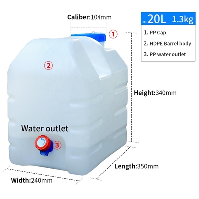 20l 5 แกลลอนถังเก็บน้ำพลาสติกกลางแจ้ง 350*240*340mm