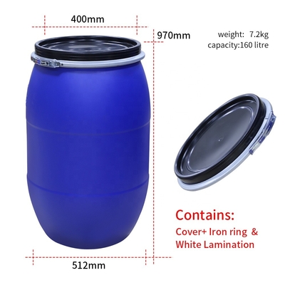ถังบรรจุพลาสติกพลาสติก HDPE สีน้ำเงินสำหรับขนส่งของเหลว 160 ลิตร