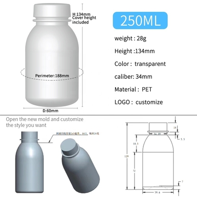 ผลิตภัณฑ์เครื่องใช้ในครัวเรือน 34mm ขวดพลาสติก PET พลาสติกใส 250ml 28g