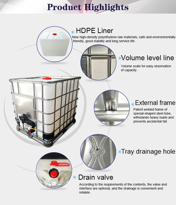 เหล็กชุบสังกะสี DC53D IBC Plastic Chemical Tote Liquid Packaging